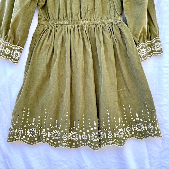 MADEWELL | XS EMBROIDERED CORDUROY SQUARE NECK DRESS DISTANT SURPLUS GREEN - Picture 5 of 8